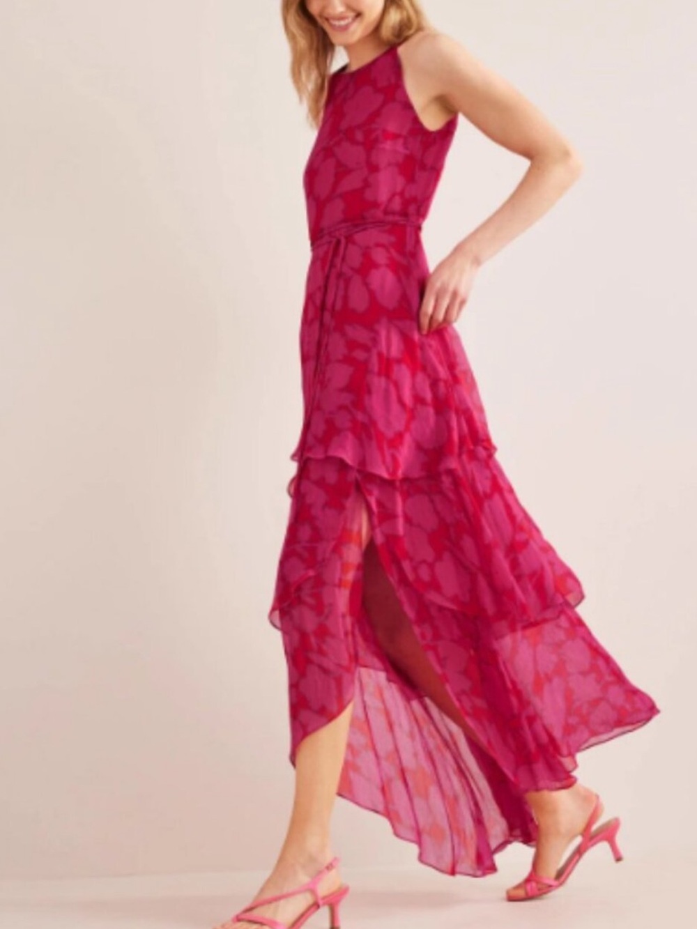 Boden Shocking Pink Sleeveless Tiered Maxi Dress Size 2P 54480